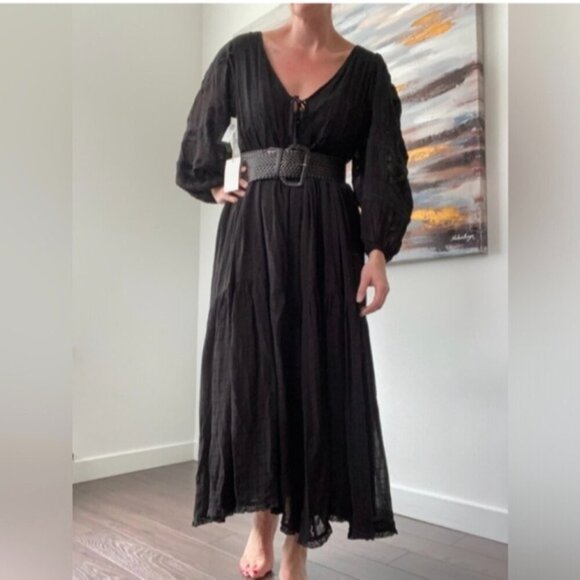 WILFRED Whimsy Dress Maxi Boho Long Sleeve Dress Blakc XS ARITZIA - Picture 5 of 12